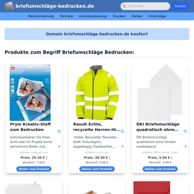 Screenshot briefumschläge-bedrucken.de