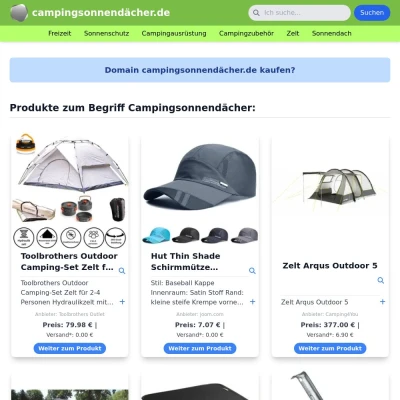 Screenshot campingsonnendächer.de