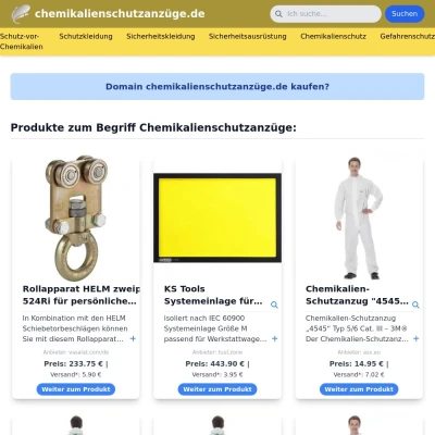 Screenshot chemikalienschutzanzüge.de