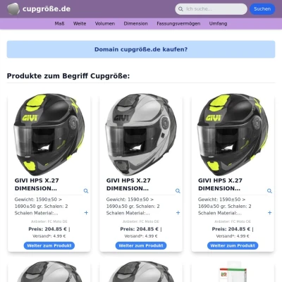 Screenshot cupgröße.de