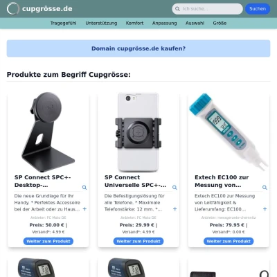 Screenshot cupgrösse.de