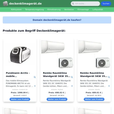 Screenshot deckenklimagerät.de