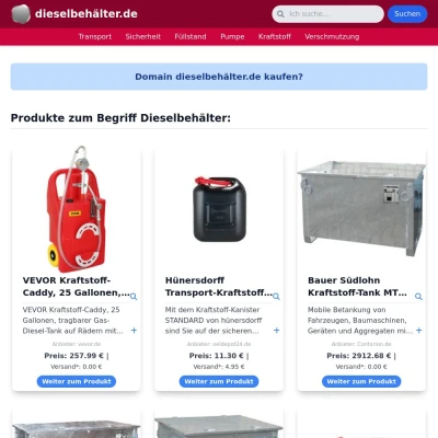 Screenshot dieselbehälter.de