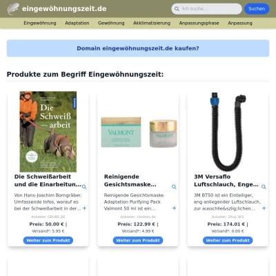 Screenshot eingewöhnungszeit.de