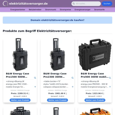 Screenshot elektrizitätsversorger.de