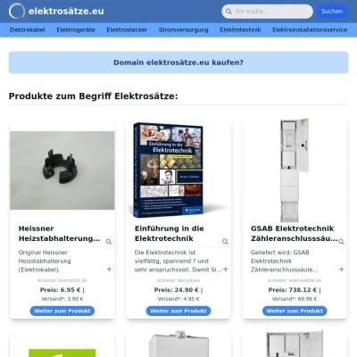 Screenshot elektrosätze.eu