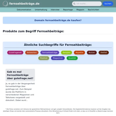 Screenshot fernsehbeiträge.de