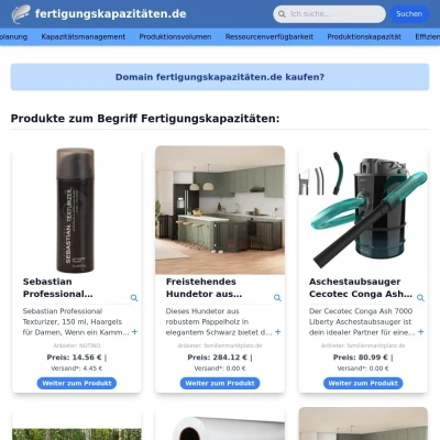 Screenshot fertigungskapazitäten.de