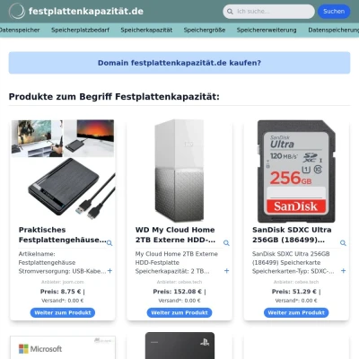 Screenshot festplattenkapazität.de