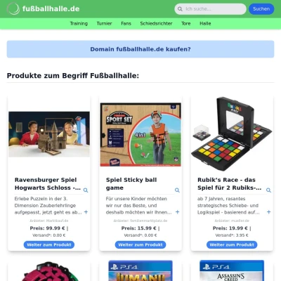 Screenshot fußballhalle.de