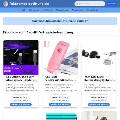 Screenshot fußraumbeleuchtung.de