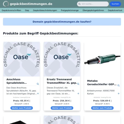 Screenshot gepäckbestimmungen.de