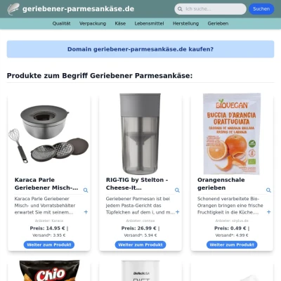 Screenshot geriebener-parmesankäse.de