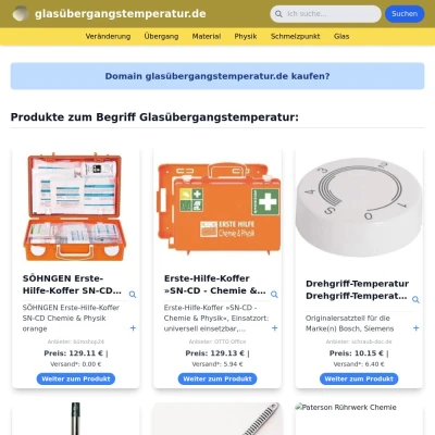 Screenshot glasübergangstemperatur.de