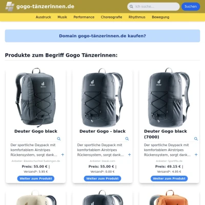 Screenshot gogo-tänzerinnen.de