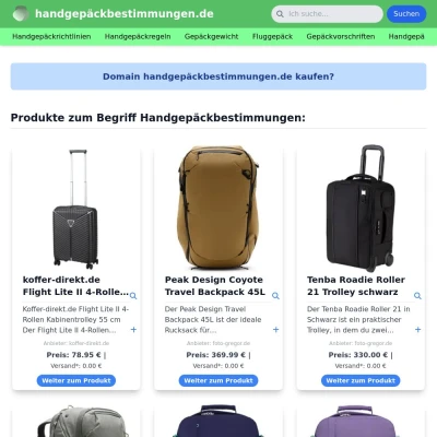 Screenshot handgepäckbestimmungen.de
