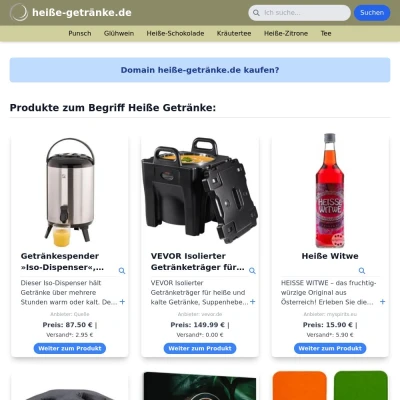 Screenshot heiße-getränke.de