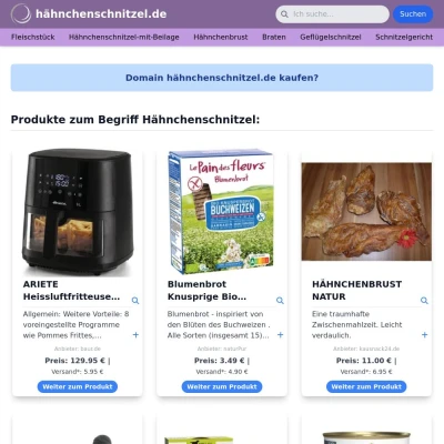 Screenshot hähnchenschnitzel.de