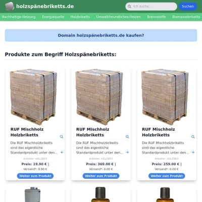 Screenshot holzspänebriketts.de