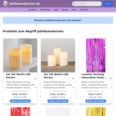 Screenshot jubiläumskerzen.de