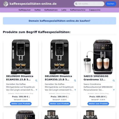 Screenshot kaffeespezialitäten-online.de