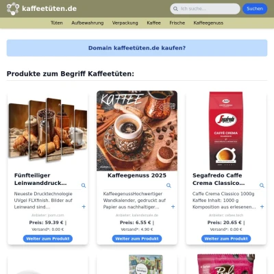 Screenshot kaffeetüten.de