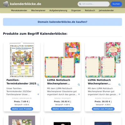 Screenshot kalenderblöcke.de