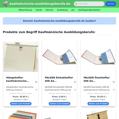 Screenshot kaufmännische-ausbildungsberufe.de