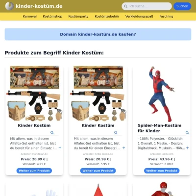 Screenshot kinder-kostüm.de