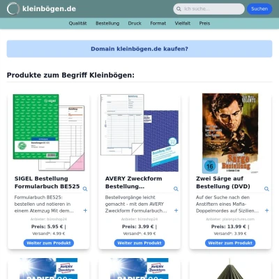 Screenshot kleinbögen.de