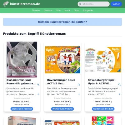 Screenshot künstlerroman.de