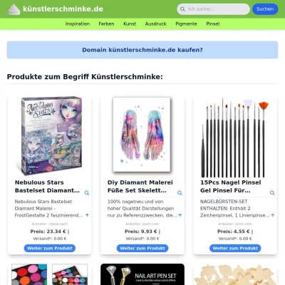 Screenshot künstlerschminke.de