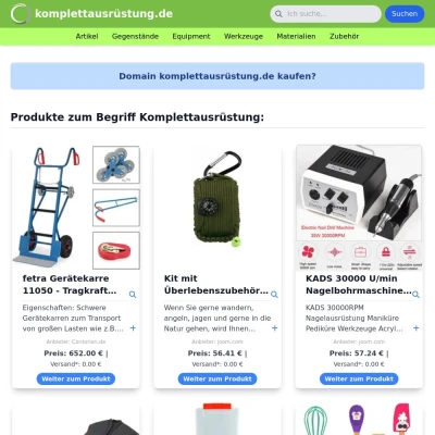 Screenshot komplettausrüstung.de