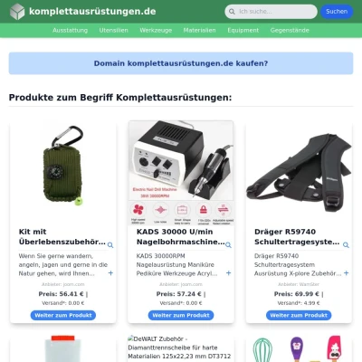 Screenshot komplettausrüstungen.de