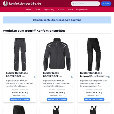 Screenshot konfektionsgröße.de