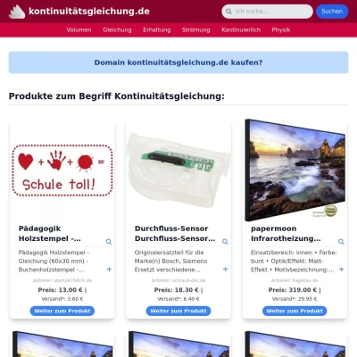 Screenshot kontinuitätsgleichung.de