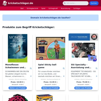 Screenshot kricketschläger.de