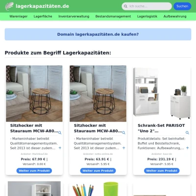 Screenshot lagerkapazitäten.de