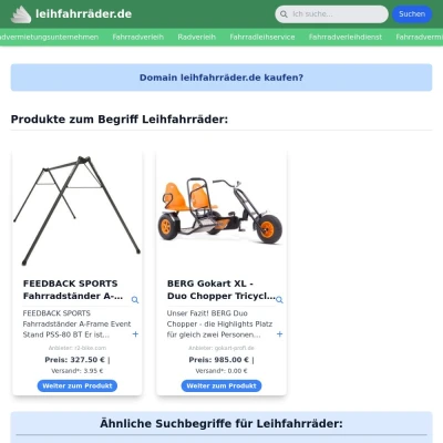 Screenshot leihfahrräder.de