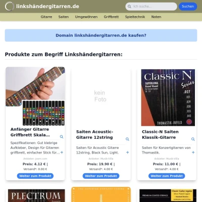 Screenshot linkshändergitarren.de