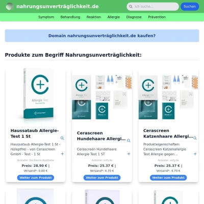 Screenshot nahrungsunverträglichkeit.de