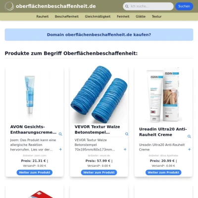 Screenshot oberflächenbeschaffenheit.de