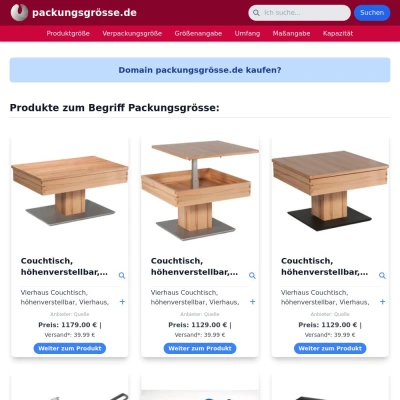 Screenshot packungsgrösse.de