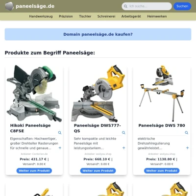 Screenshot paneelsäge.de