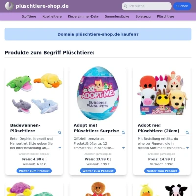 Screenshot plüschtiere-shop.de