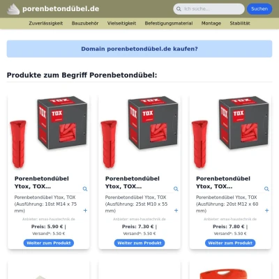 Screenshot porenbetondübel.de