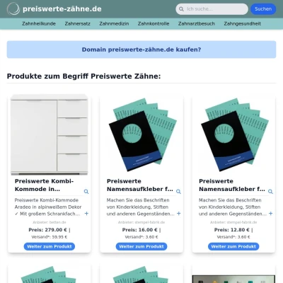 Screenshot preiswerte-zähne.de