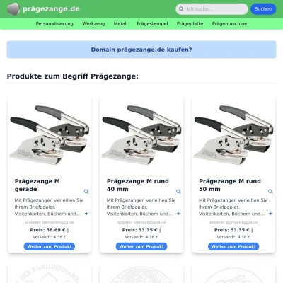 Screenshot prägezange.de