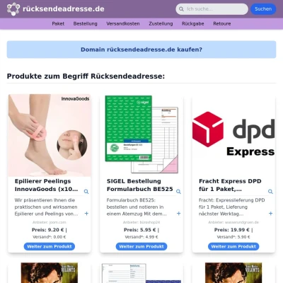 Screenshot rücksendeadresse.de