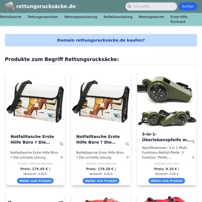 Screenshot rettungsrucksäcke.de